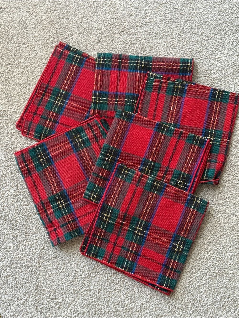 Vintage Shillitos Red and Green Tartan Plaid Napkin Set of Six!